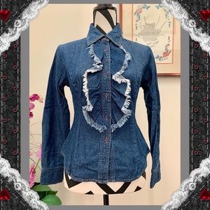 Boutique Europa Ruffle Denim Button Down Shirt